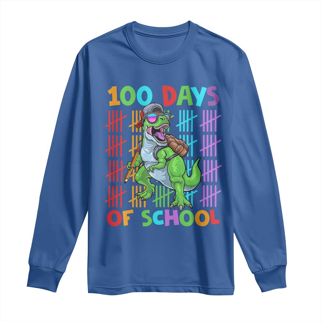 Funny 100 Days Of School T-Rex Dinosaur Long Sleeve Shirt