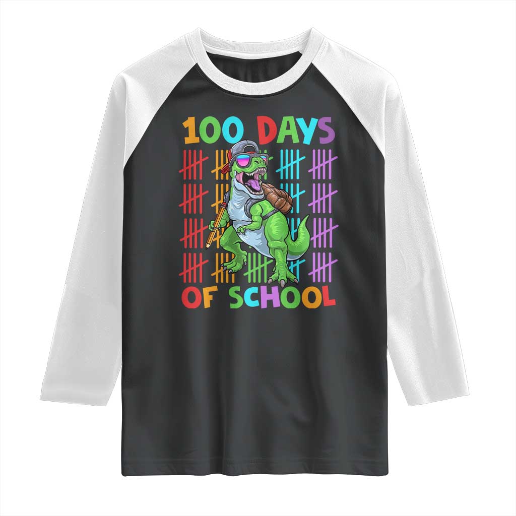 Funny 100 Days Of School T-Rex Dinosaur Raglan Shirt