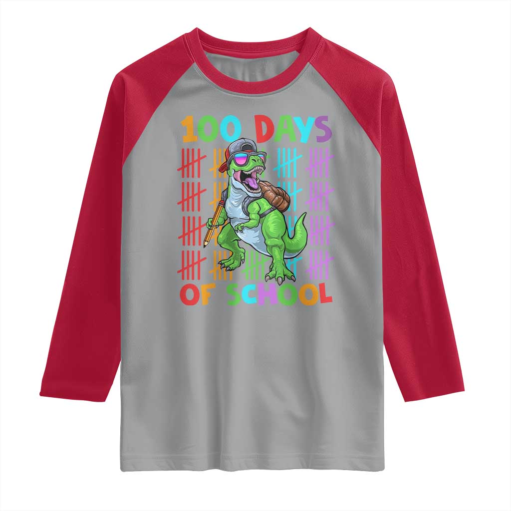 Funny 100 Days Of School T-Rex Dinosaur Raglan Shirt
