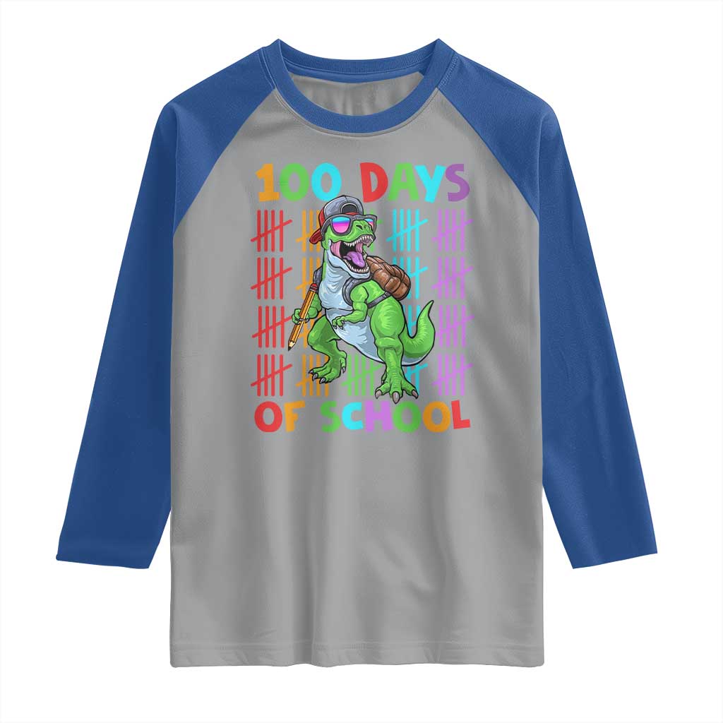 Funny 100 Days Of School T-Rex Dinosaur Raglan Shirt
