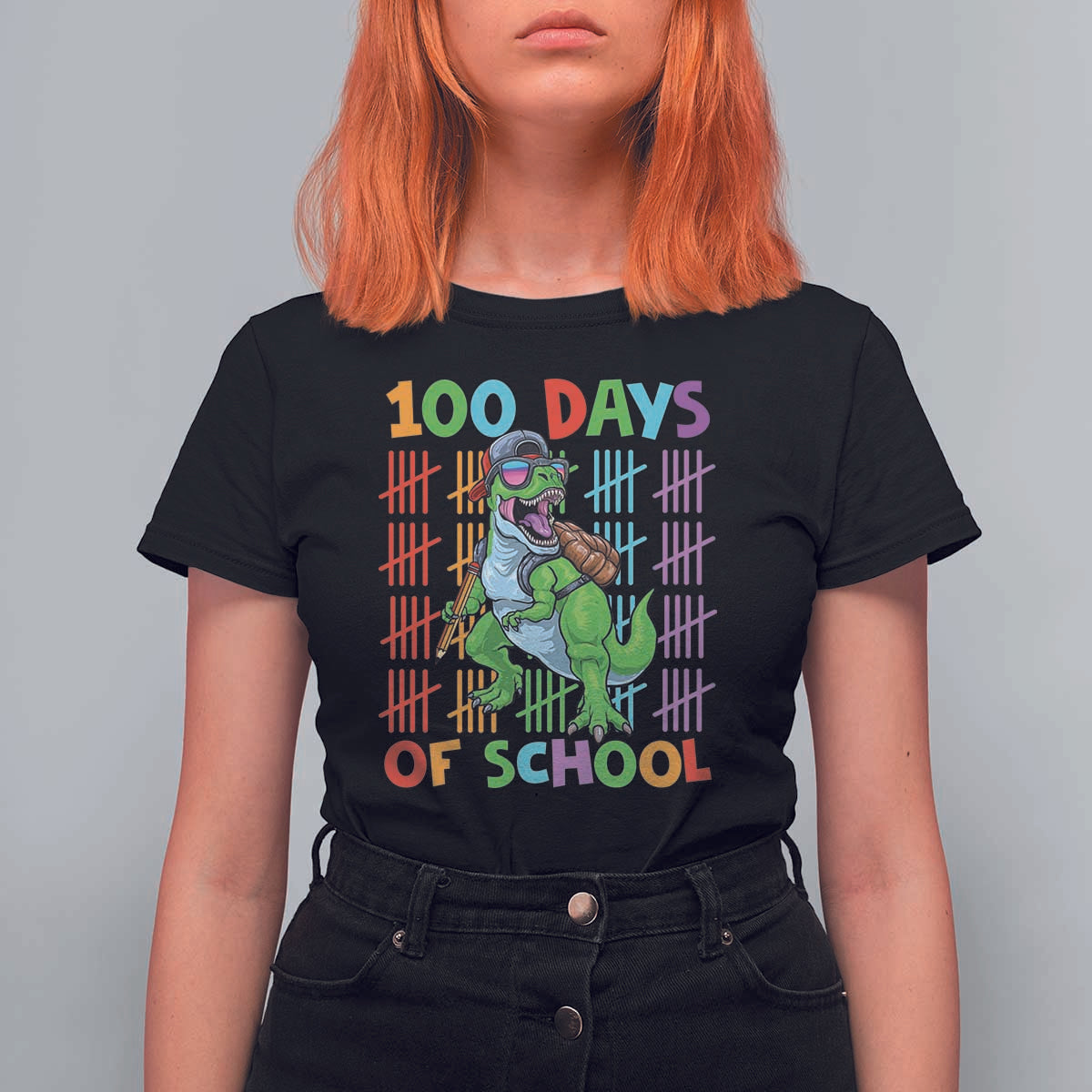 Funny 100 Days Of School T-Rex Dinosaur T Shirt For Women