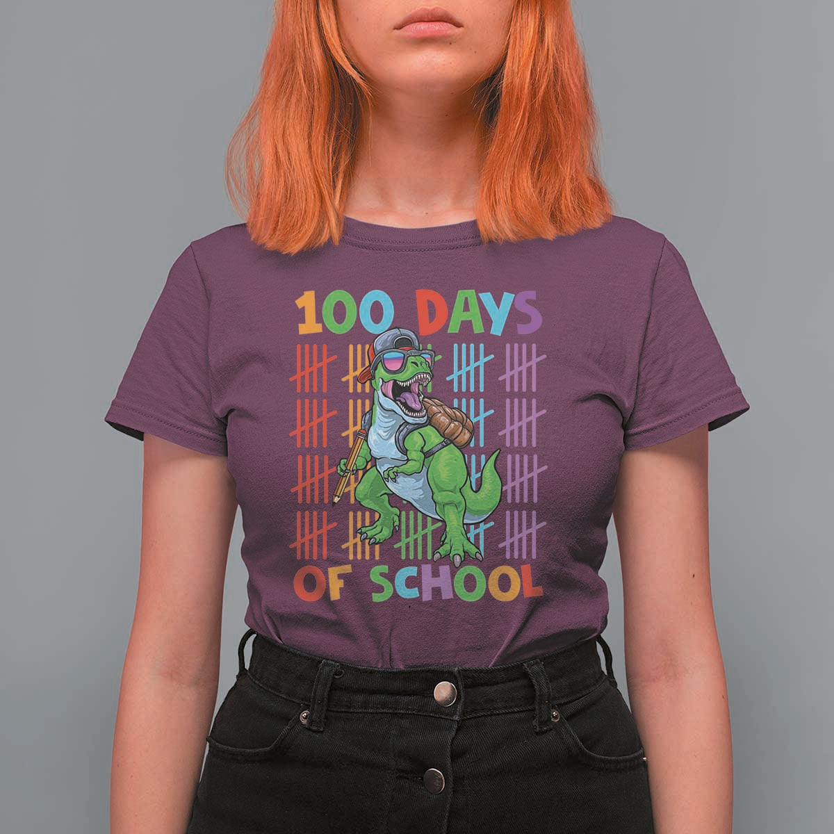 Funny 100 Days Of School T-Rex Dinosaur T Shirt For Women