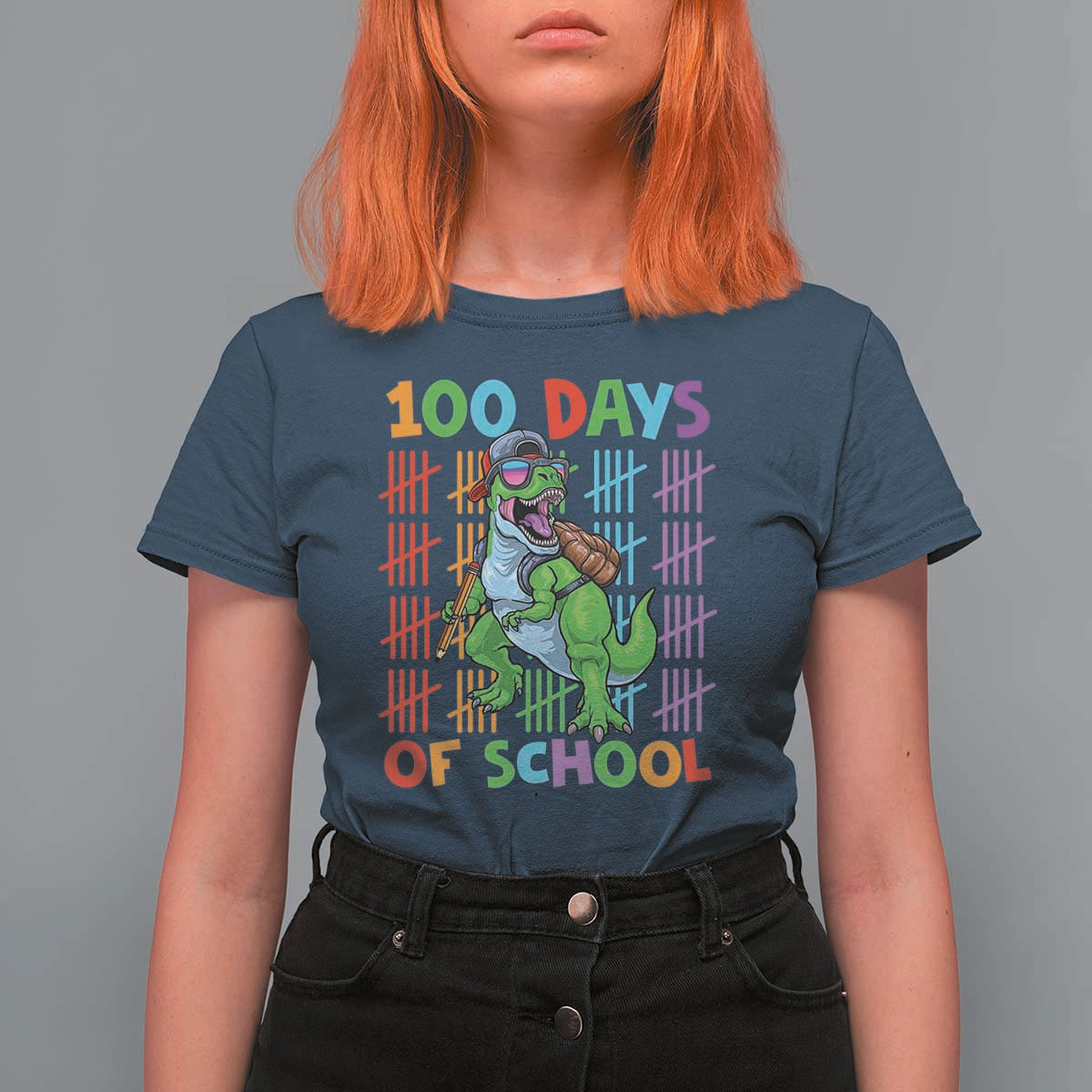 Funny 100 Days Of School T-Rex Dinosaur T Shirt For Women