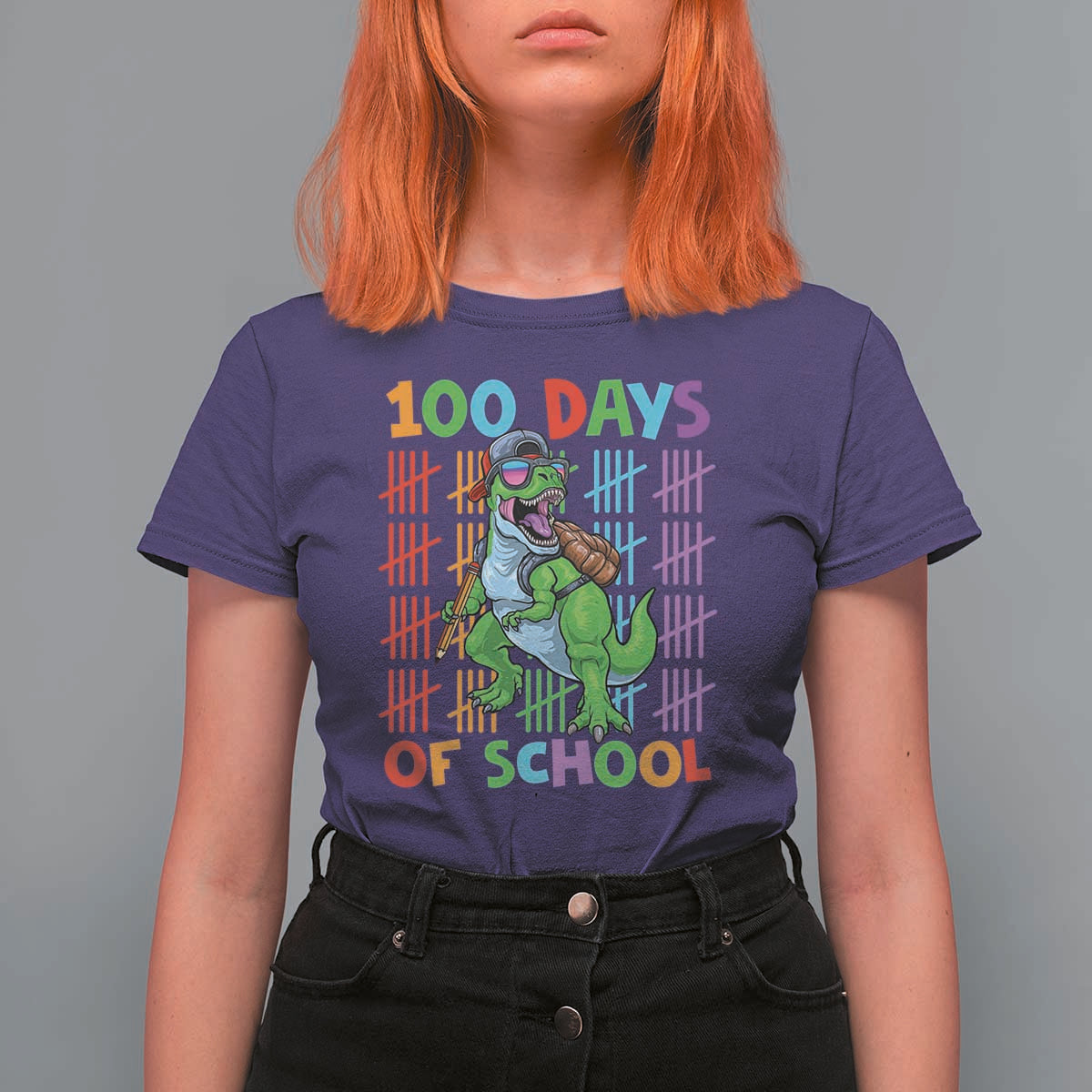 Funny 100 Days Of School T-Rex Dinosaur T Shirt For Women
