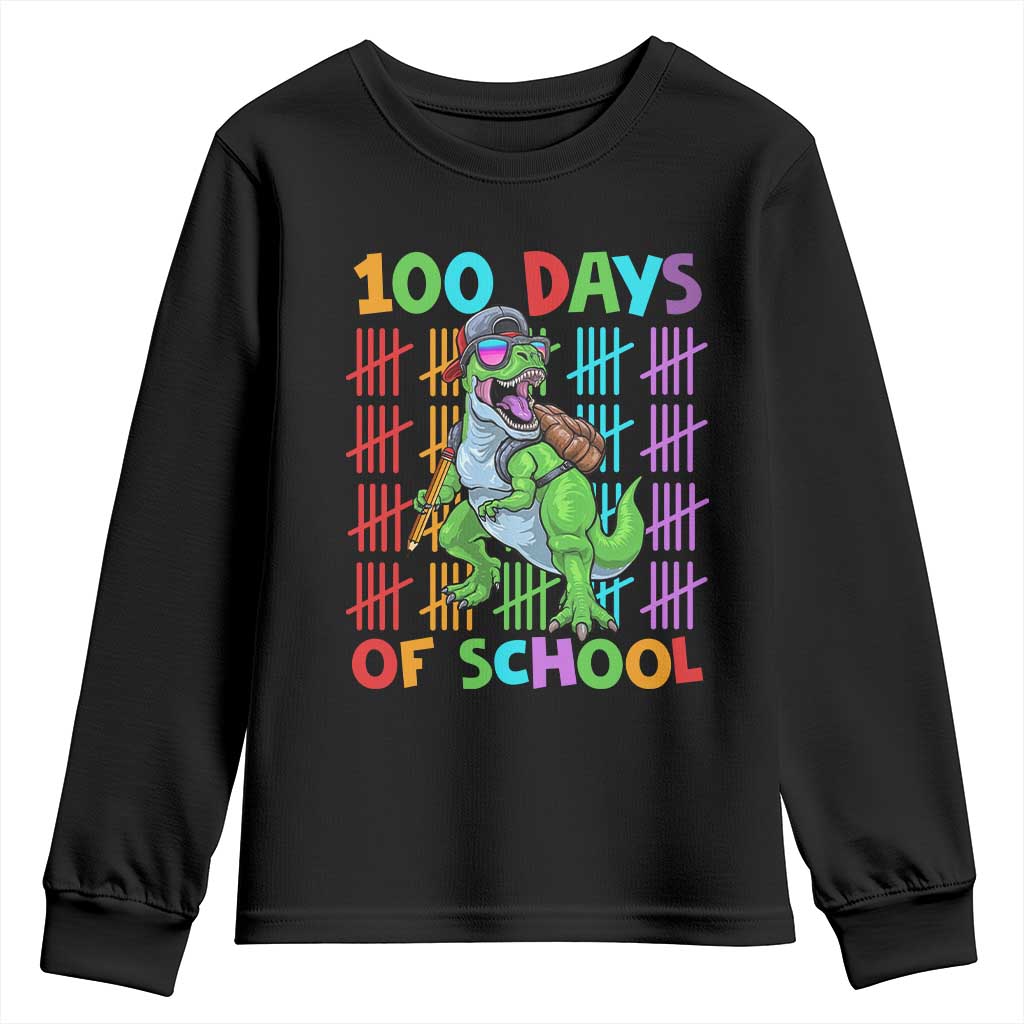 Funny 100 Days Of School T-Rex Dinosaur Youth Sweatshirt