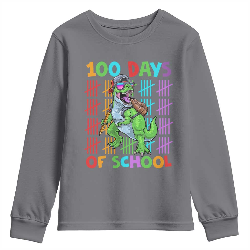 Funny 100 Days Of School T-Rex Dinosaur Youth Sweatshirt
