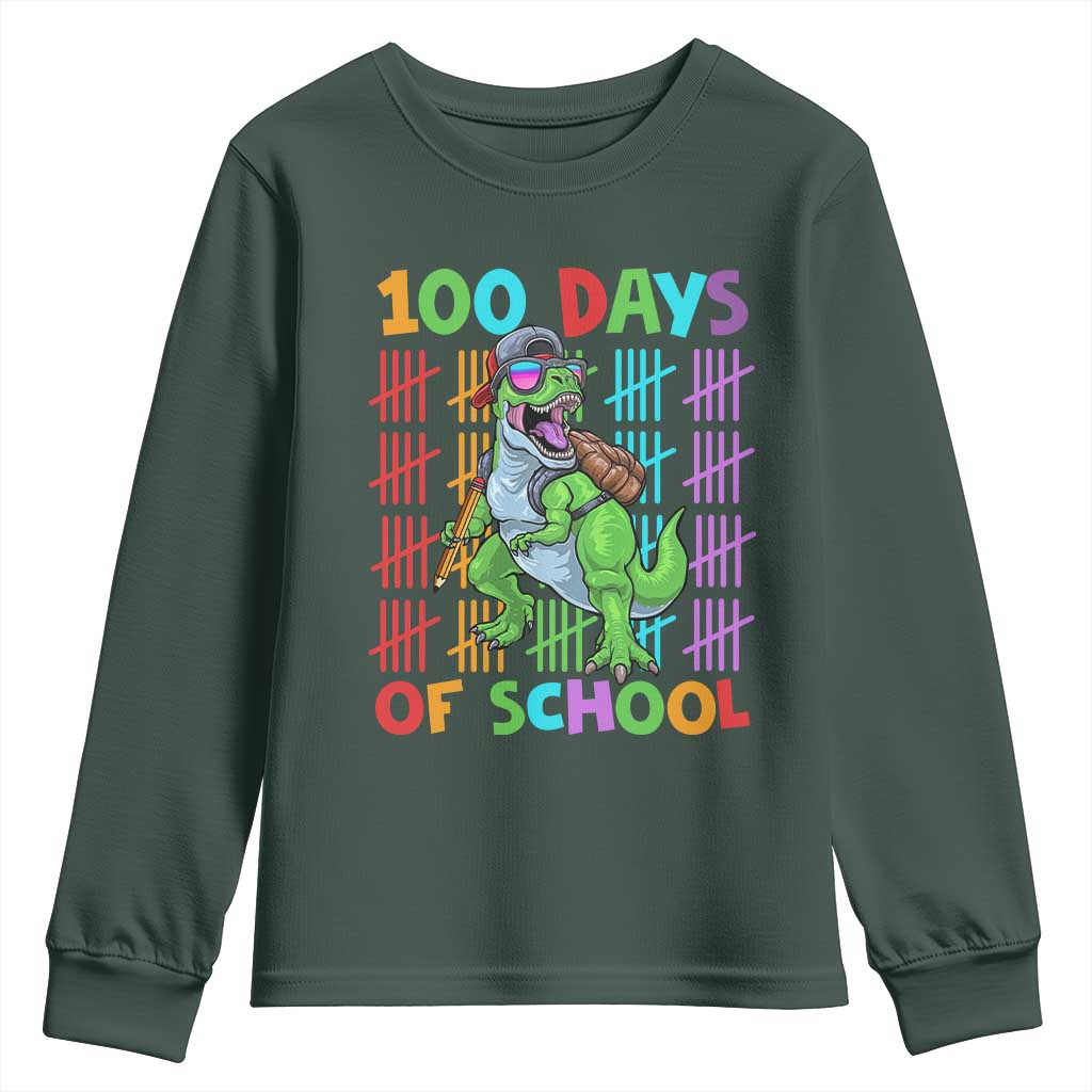 Funny 100 Days Of School T-Rex Dinosaur Youth Sweatshirt