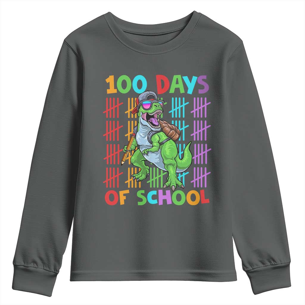 Funny 100 Days Of School T-Rex Dinosaur Youth Sweatshirt