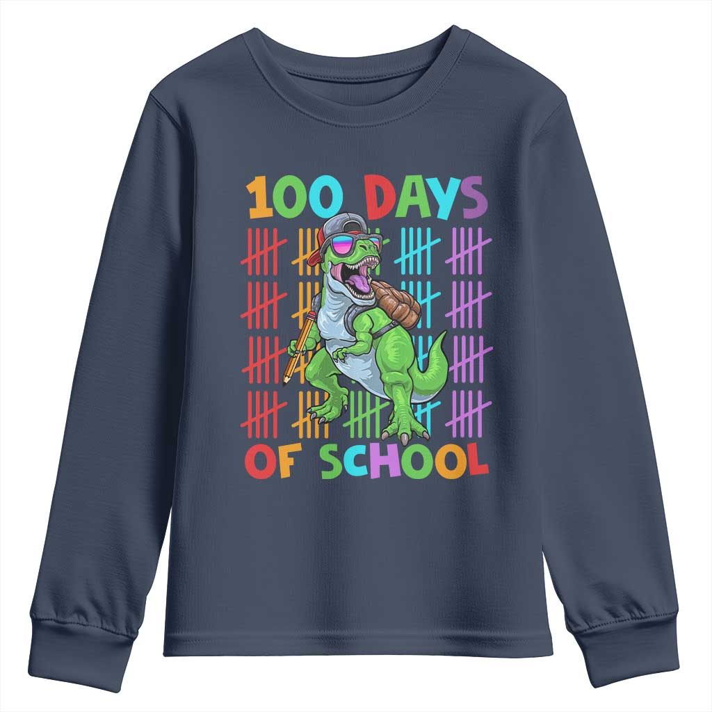 Funny 100 Days Of School T-Rex Dinosaur Youth Sweatshirt
