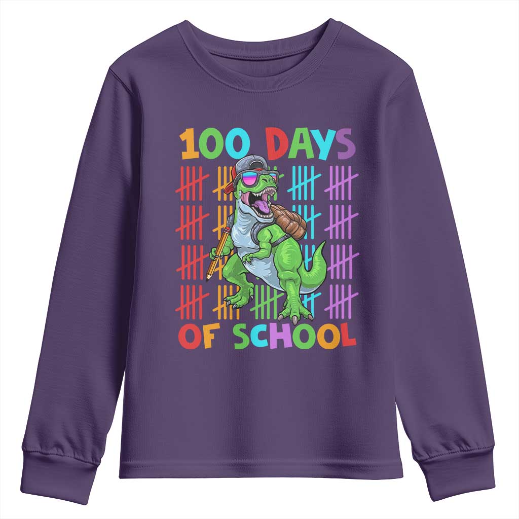 Funny 100 Days Of School T-Rex Dinosaur Youth Sweatshirt