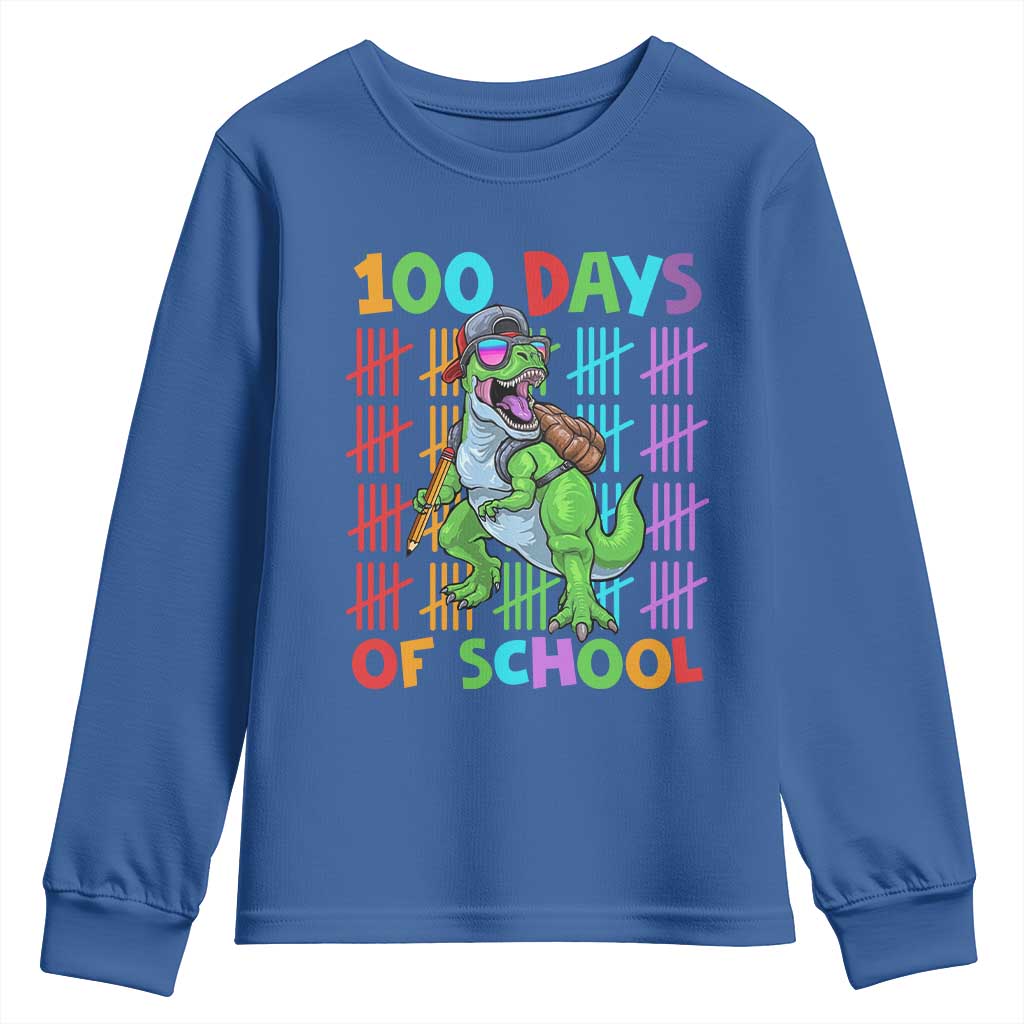 Funny 100 Days Of School T-Rex Dinosaur Youth Sweatshirt