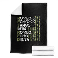 Funny Retired Military Phonetic Alphabet Retirement Throw Blanket Vintage Camouflage Flag