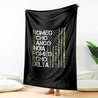 Funny Retired Military Phonetic Alphabet Retirement Throw Blanket Vintage Camouflage Flag