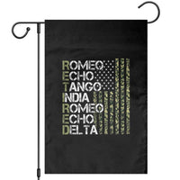 Funny Retired Military Phonetic Alphabet Retirement Garden Flag Vintage Camouflage Flag