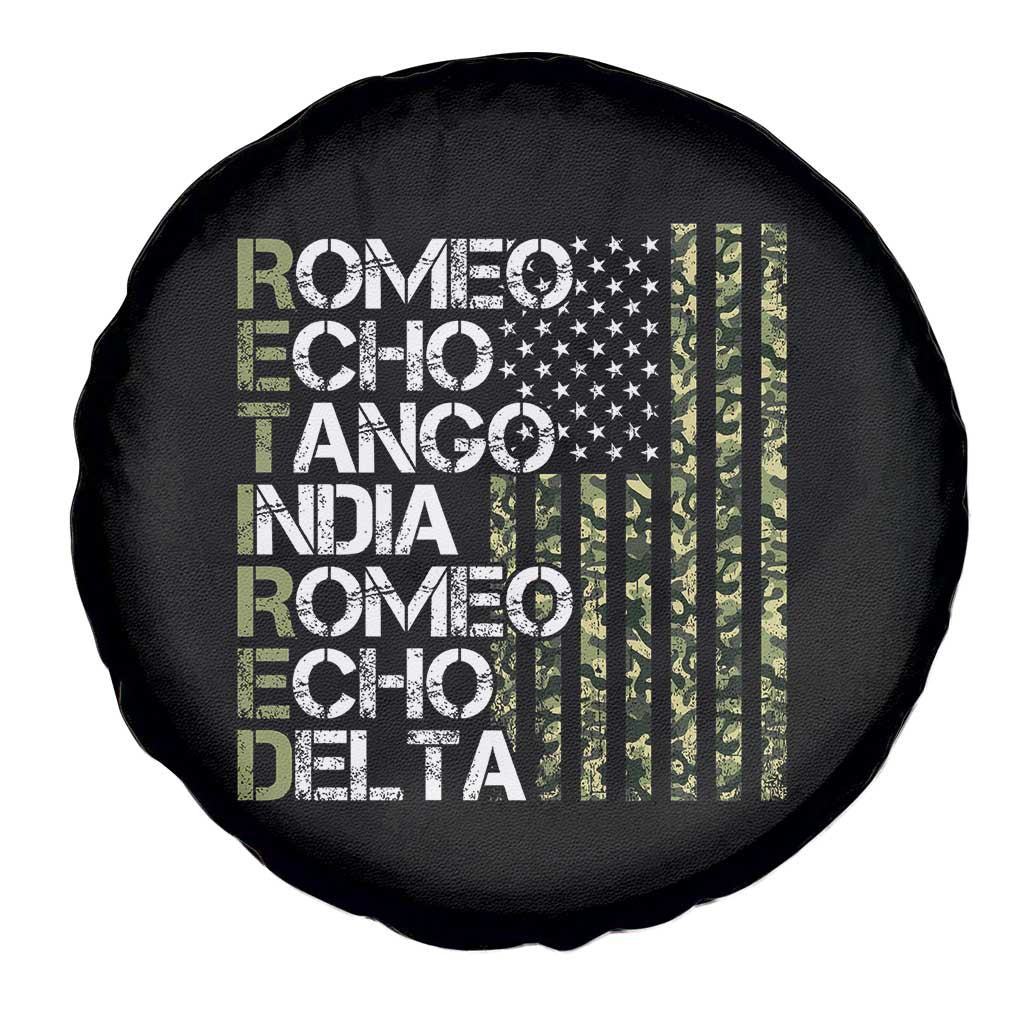 Funny Retired Military Phonetic Alphabet Retirement Spare Tire Cover Vintage Camouflage Flag