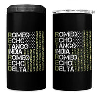 Funny Retired Military Phonetic Alphabet Retirement 4 in 1 Can Cooler Tumbler Vintage Camouflage Flag