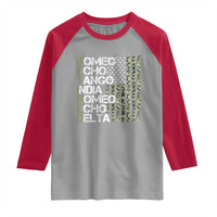 Retired 2025 Military Phonetic Alphabet Retirement Raglan Shirt Vintage Camouflage Flag
