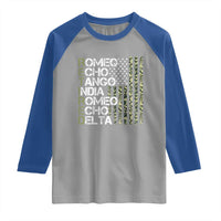 Retired 2025 Military Phonetic Alphabet Retirement Raglan Shirt Vintage Camouflage Flag
