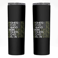 Funny Retired Military Phonetic Alphabet Retirement Skinny Tumbler Vintage Camouflage Flag