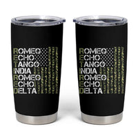 Funny Retired Military Phonetic Alphabet Retirement Tumbler Cup Vintage Camouflage Flag