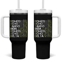 Funny Retired Military Phonetic Alphabet Retirement Tumbler With Handle Vintage Camouflage Flag