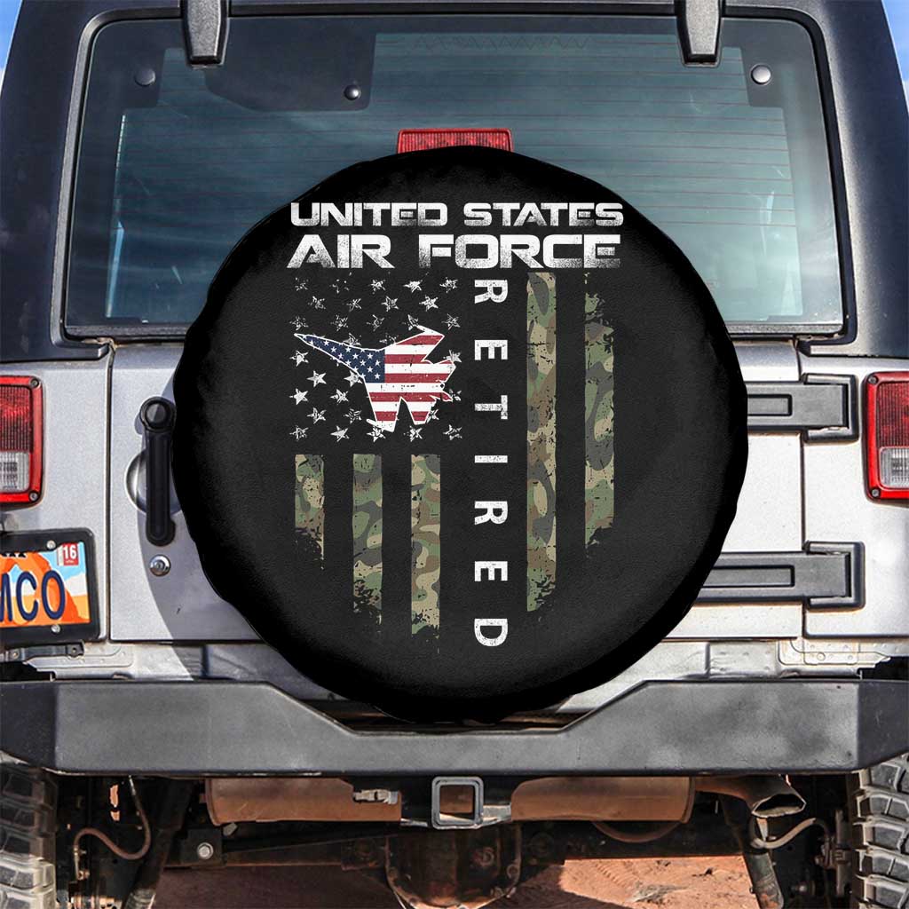 Funny United States Air Force Retired Spare Tire Cover Camo American Flag Fighter