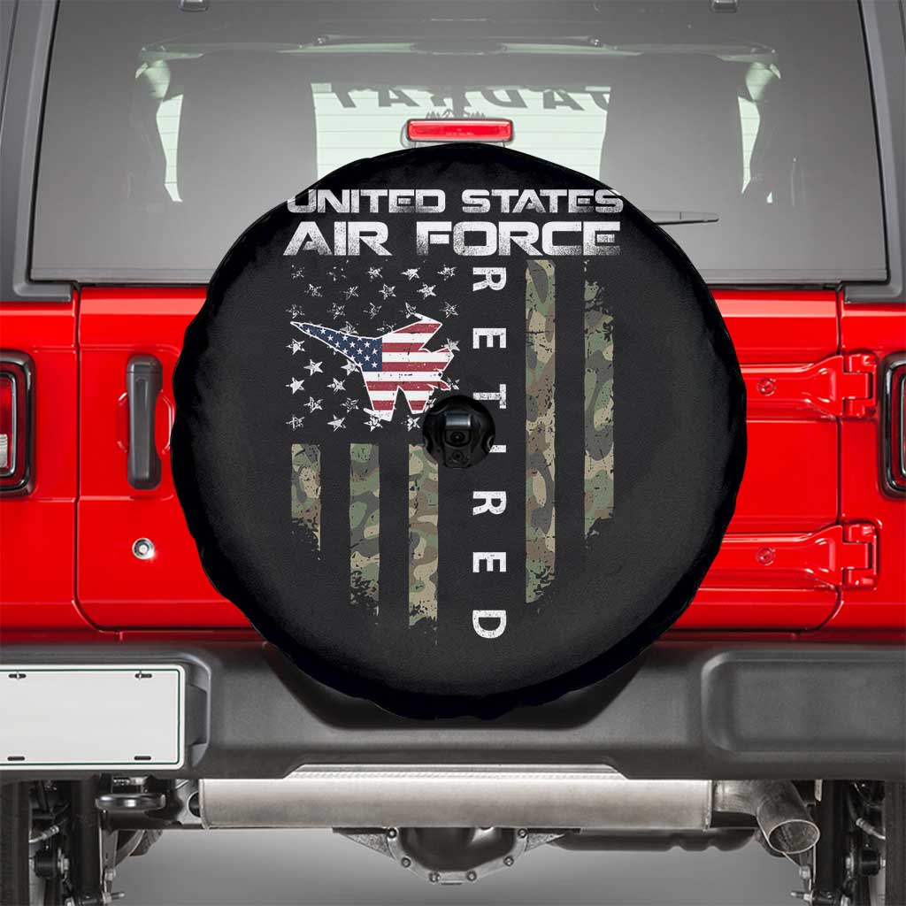 Funny United States Air Force Retired Spare Tire Cover Camo American Flag Fighter