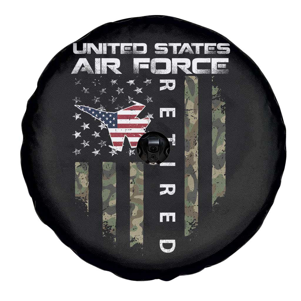 Funny United States Air Force Retired Spare Tire Cover Camo American Flag Fighter