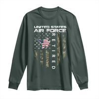 Funny United States Air Force Retired Long Sleeve Shirt Camo American Flag Fighter