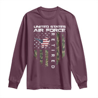 Funny United States Air Force Retired Long Sleeve Shirt Camo American Flag Fighter