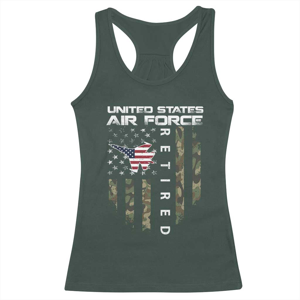 Funny United States Air Force Retired Racerback Tank Top Camo American Flag Fighter