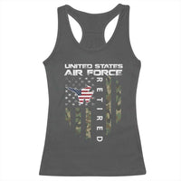 Funny United States Air Force Retired Racerback Tank Top Camo American Flag Fighter