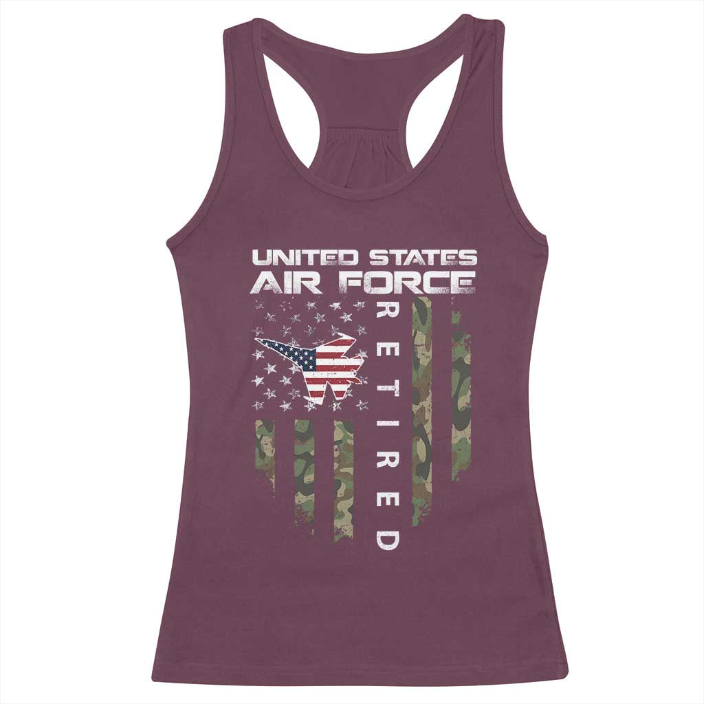 Funny United States Air Force Retired Racerback Tank Top Camo American Flag Fighter