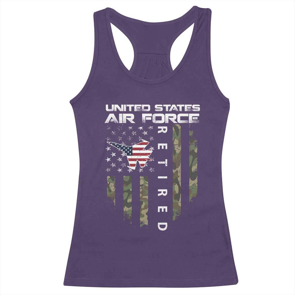 Funny United States Air Force Retired Racerback Tank Top Camo American Flag Fighter