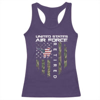 Funny United States Air Force Retired Racerback Tank Top Camo American Flag Fighter