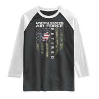 Funny United States Air Force Retired Raglan Shirt Camo American Flag Fighter