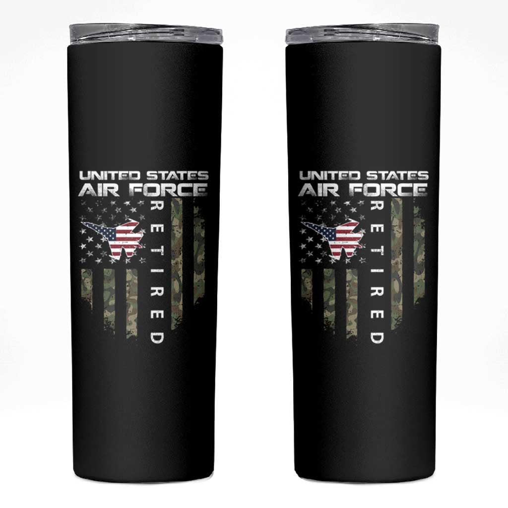Funny United States Air Force Retired Skinny Tumbler Camo American Flag Fighter