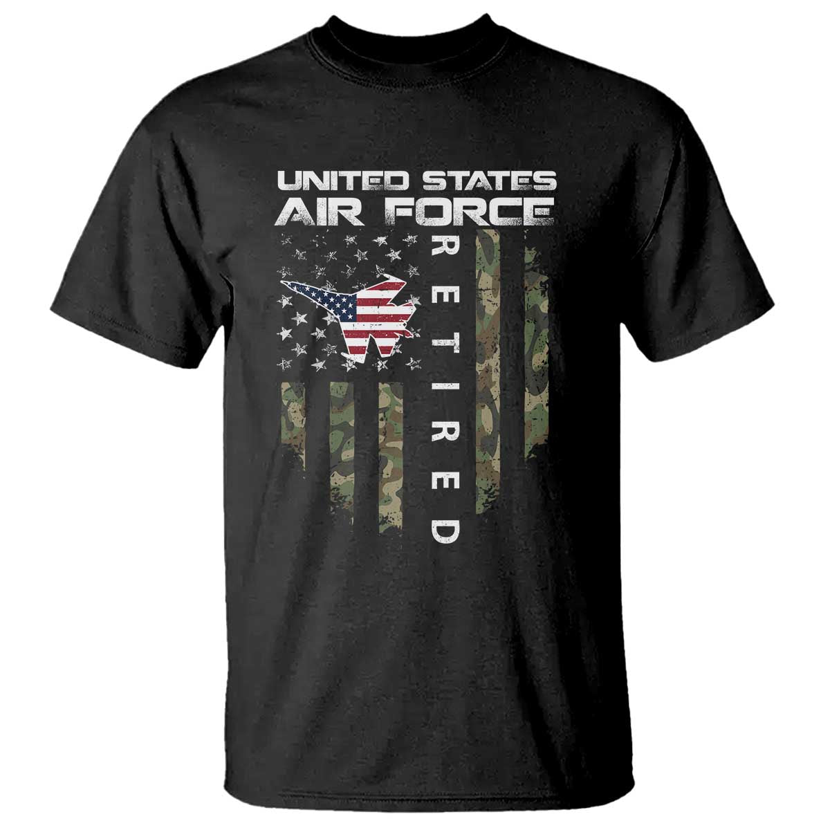 Funny United States Air Force Retired T Shirt Camo American Flag Fighter