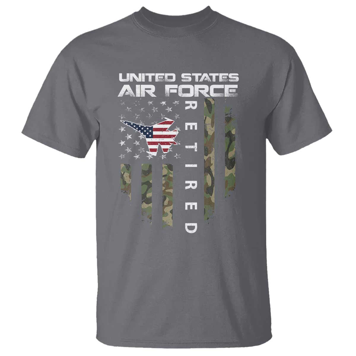 Funny United States Air Force Retired T Shirt Camo American Flag Fighter