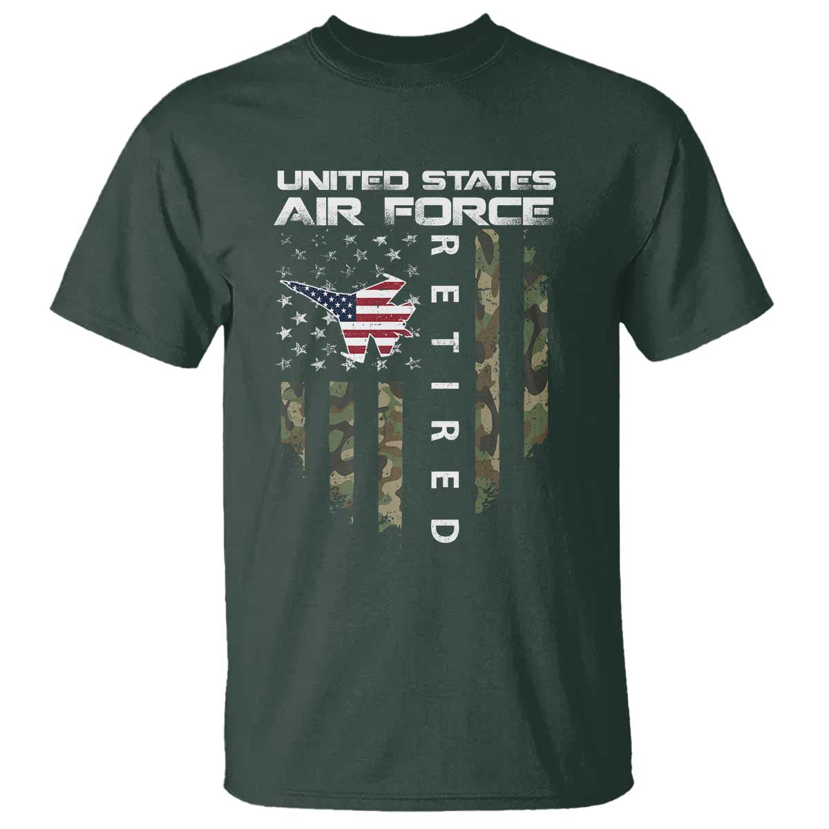 Funny United States Air Force Retired T Shirt Camo American Flag Fighter