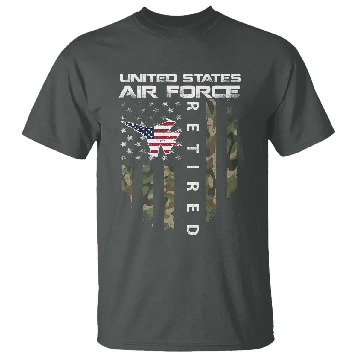 Funny United States Air Force Retired T Shirt Camo American Flag Fighter