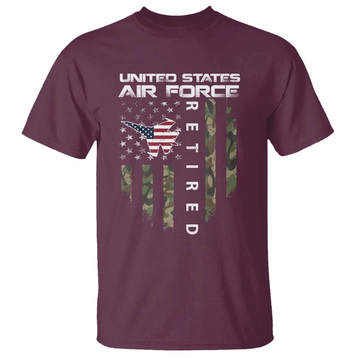 Funny United States Air Force Retired T Shirt Camo American Flag Fighter