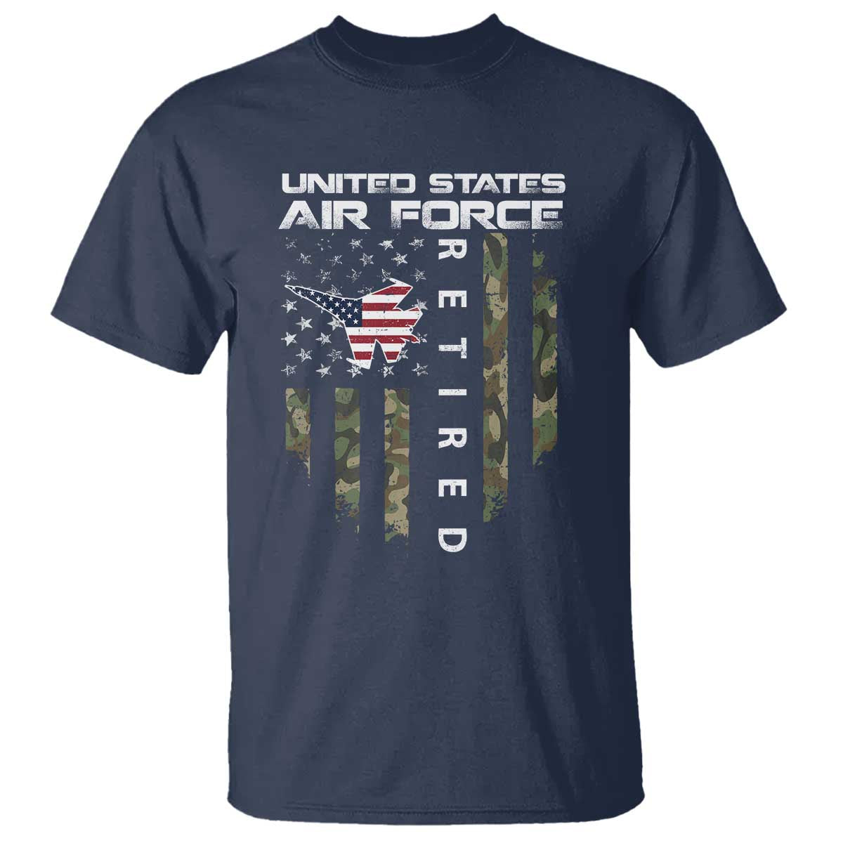 Funny United States Air Force Retired T Shirt Camo American Flag Fighter