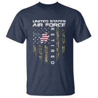 Funny United States Air Force Retired T Shirt Camo American Flag Fighter