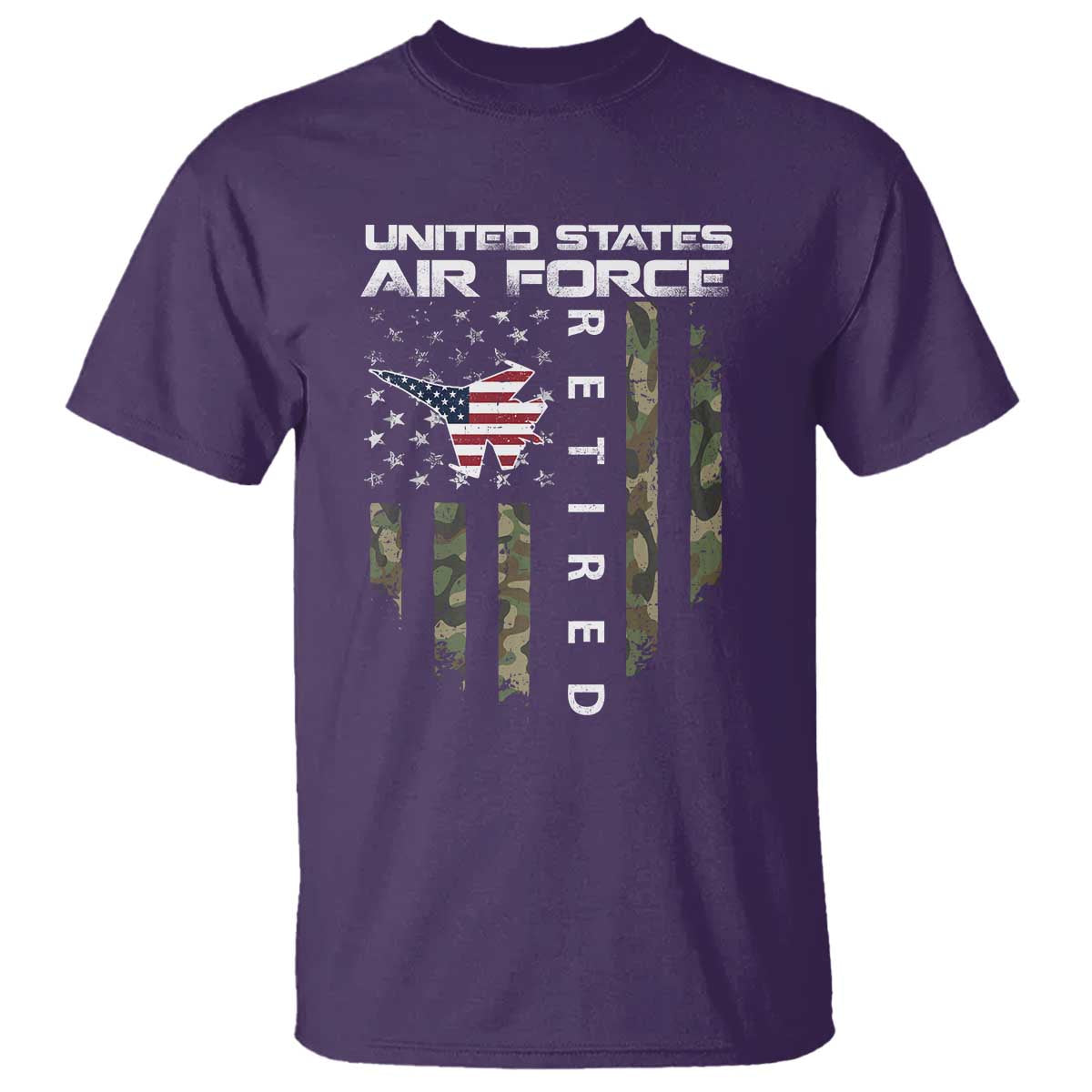 Funny United States Air Force Retired T Shirt Camo American Flag Fighter