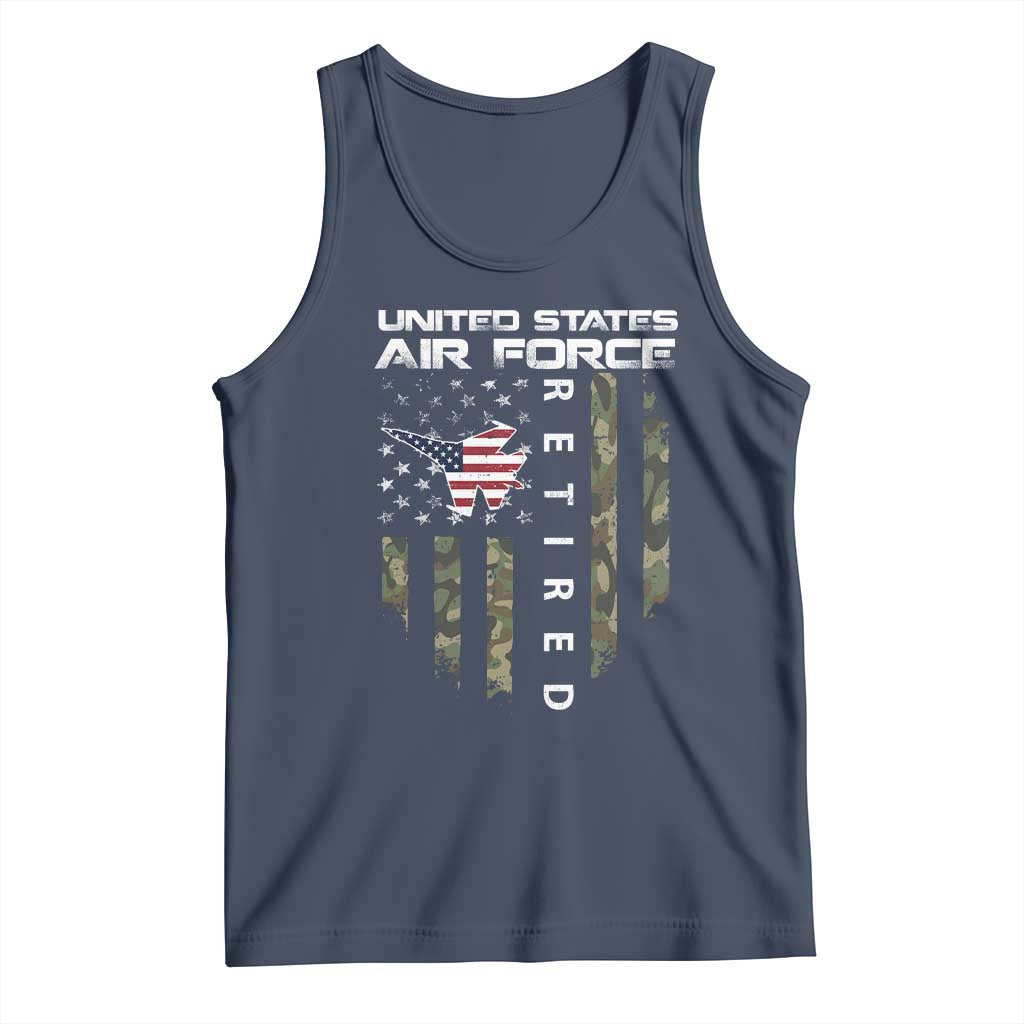 Funny United States Air Force Retired Tank Top Camo American Flag Fighter