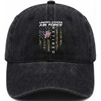 Funny United States Air Force Retired Washed Cotton Baseball Cap Camo American Flag Fighter