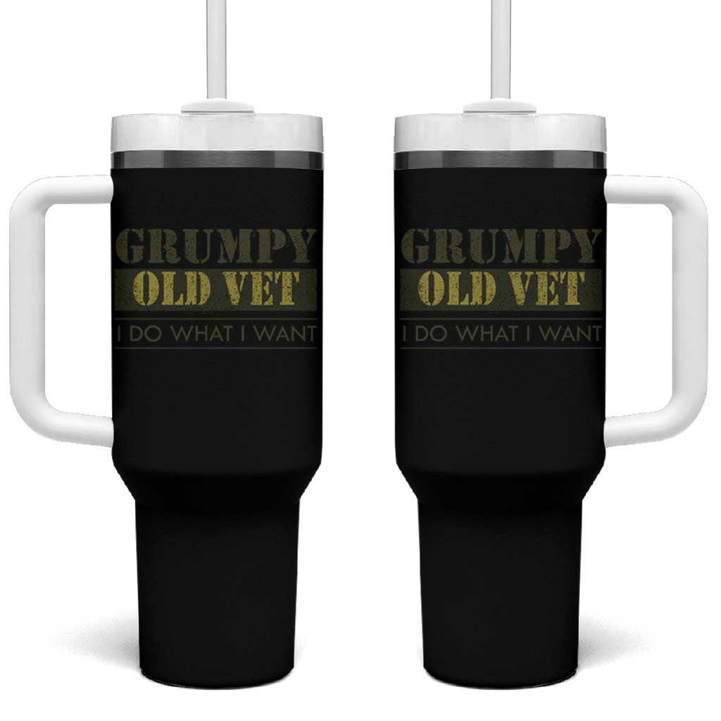 Funny Grumpy Old Vet I Do What I Want Tumbler With Handle Military Veteran