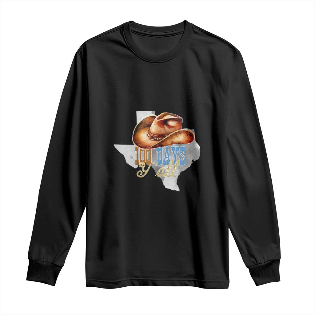 Funny 100th Day Of School Cowboy Long Sleeve Shirt 100 Days Y'all TX map