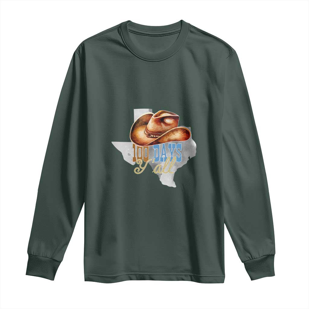 Funny 100th Day Of School Cowboy Long Sleeve Shirt 100 Days Y'all TX map